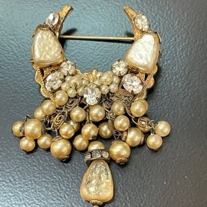 Original by Robert Haskell Era Brooch Baroque Pearl Rhinestone Vintage Pin